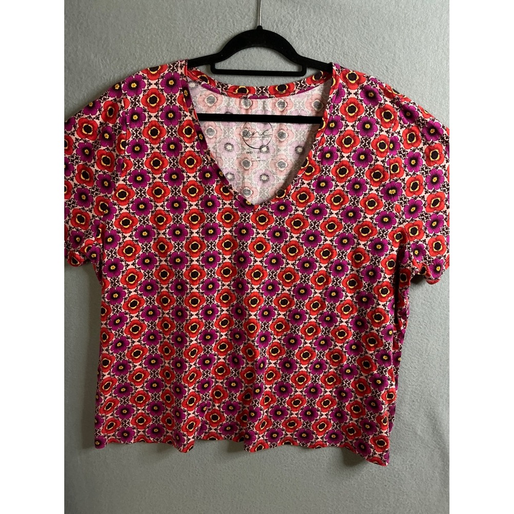 INC International Concepts Top Women's‎ 4X Floral Print V-Neck Top Plus Size